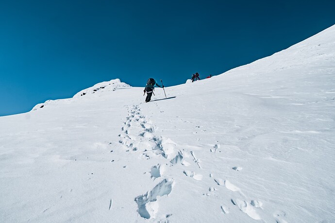 A fairly steep climb. Conditions were spot on for kicking a staircase of steps up.