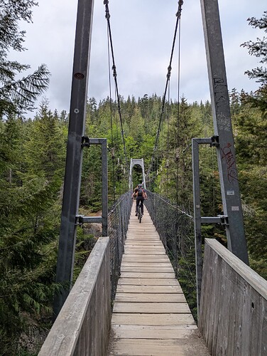 Biking across the suspension bridge