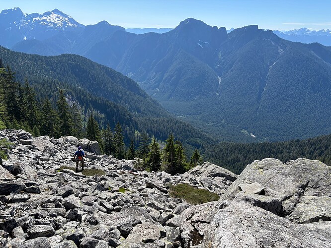 Heading down rockfall below Martyn