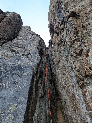 Our final rappel down a chimney to the Grimface notch.