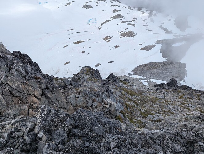 Looking down from the summit. I ascended skiers left, but decided to descend skiers right