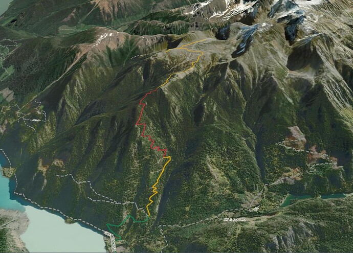 A look at the steep mining road. 700m to 2100m in one steep shot