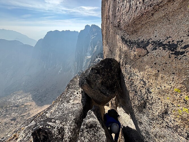 Climbing under one of many chockstones
