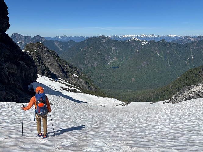 Heading down to the lower snowfield