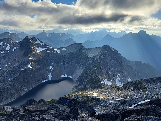 Upper Hanging Lake from Mt. Lindeman. Mt. Rexford on the far right.
