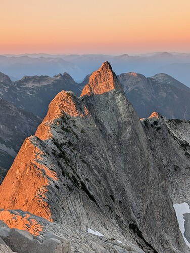 Alpenglow on west ridge of Viennese