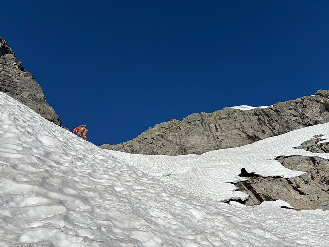 Dean down climbing above the 'shrund (cinematic)