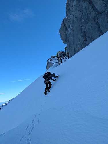 Descending back to the upper snowfield.