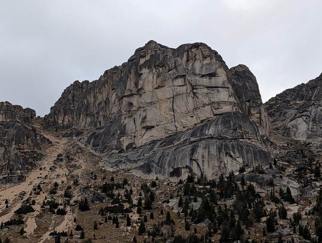 South face of Grimface. Our descent would be the sand to the left.